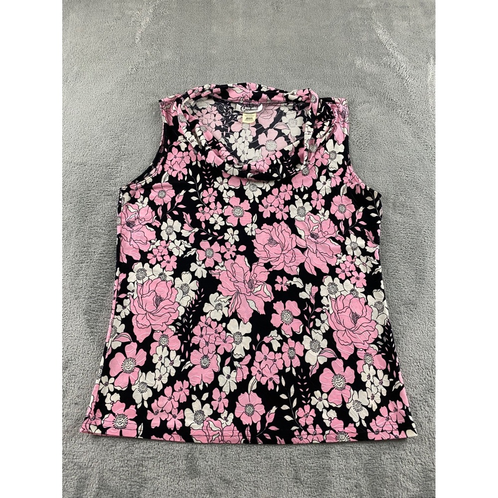 Carducci Womens‎ Pink Floral Cowl Neck Sleeveless Top Black Size Medium USA Made